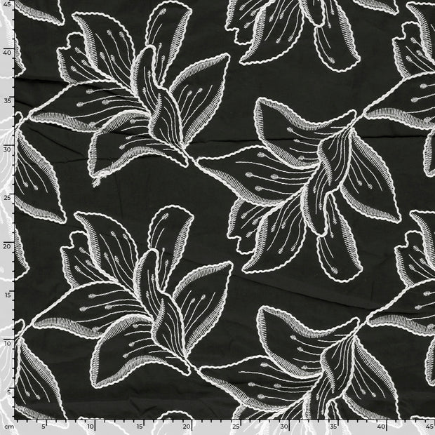 Voile fabric Flowers Black