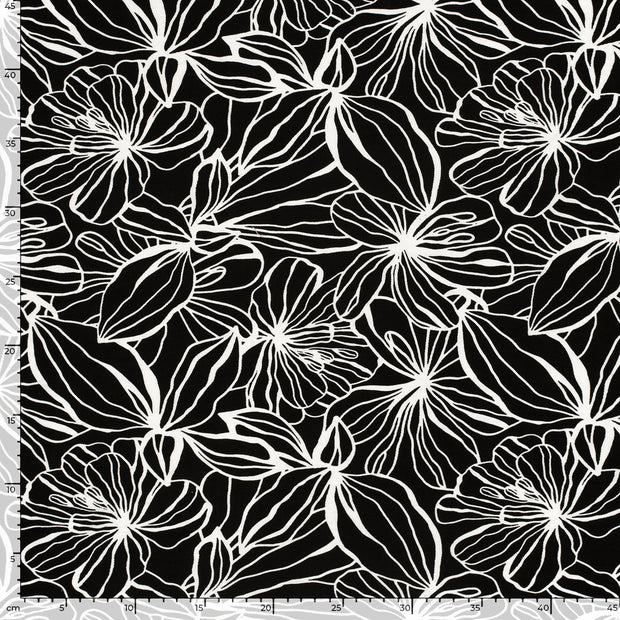 Viscose Nylon Twill tissu fleurs Noir
