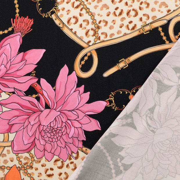 Viscose Satin tissu Noir imprimé numérique 
