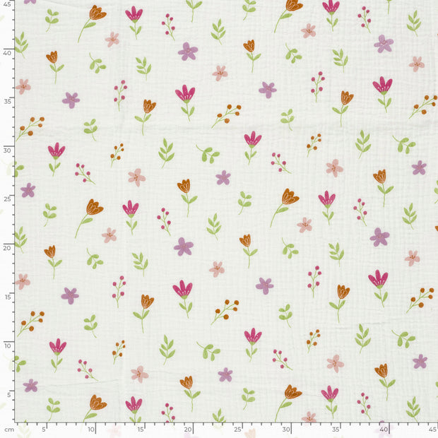 Muslin fabric Flowers Off White