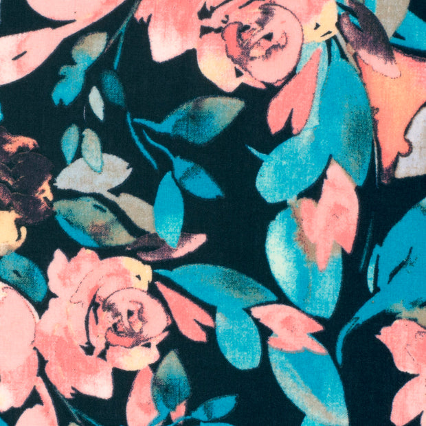Aspect Lin tissu fleurs Bleu Marine