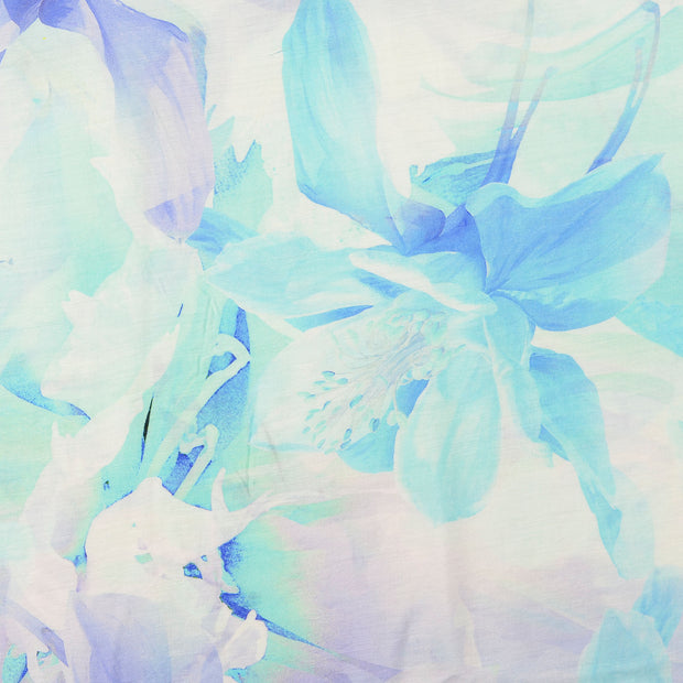 Viscose Poplin fabric Flowers Turquoise