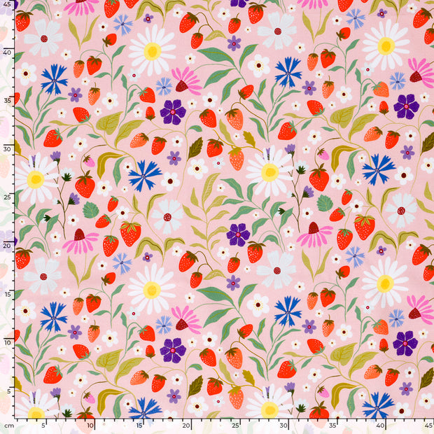 French Terry fabric Flowers Pink