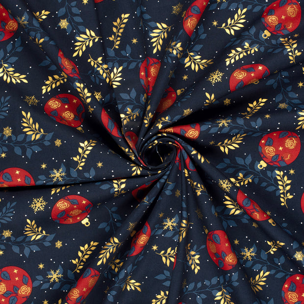 Cotton Poplin fabric Navy printed and foil 