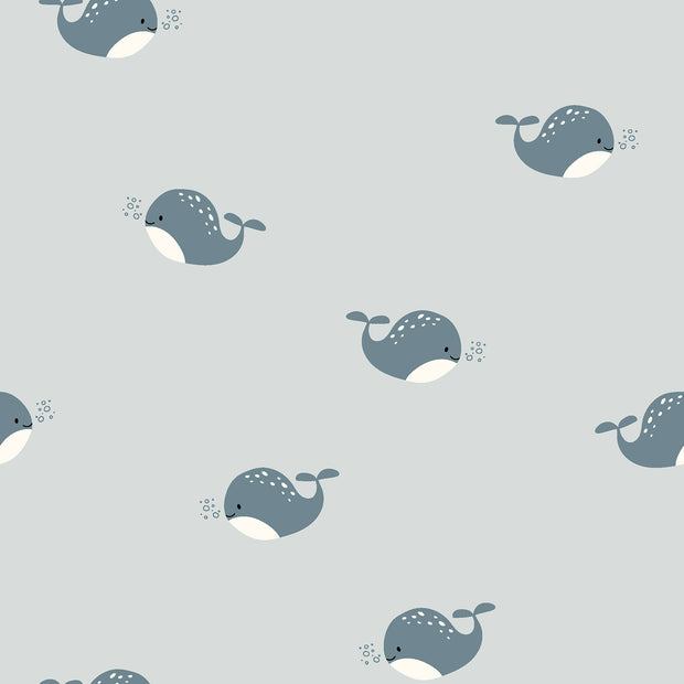 Cotton Jersey fabric Whales Light Grey