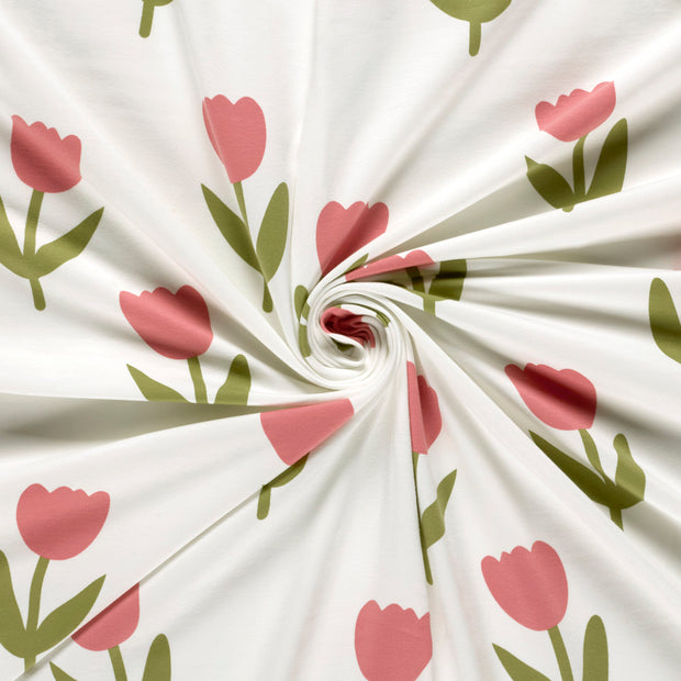 Jersey tissu Blanc cassé imprimé 