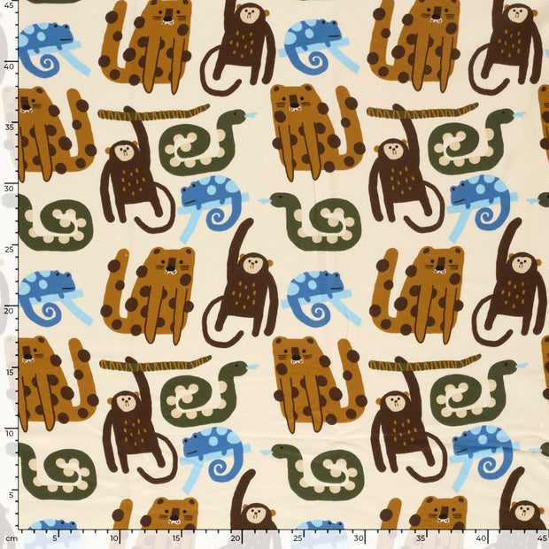 French Terry fabric Animals Beige