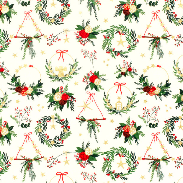 Algodón Popelina tela Navidad Blanco roto