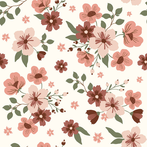 Jersey stof Bloemen Gebroken wit