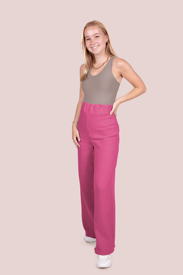 Mousseline stof Effen Fuchsia