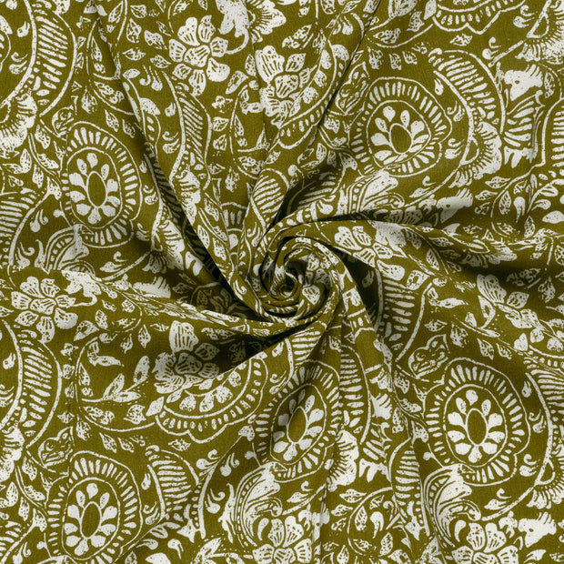 Borken Crepe tela Verde caqui estampado 