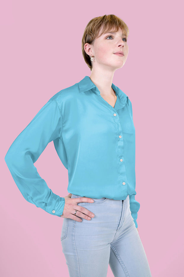 Satin fabrik Uni Hellblau