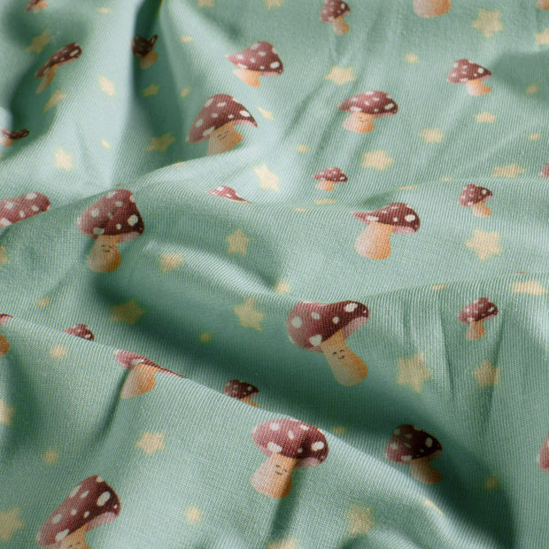 Jersey fabric Mushrooms Mint