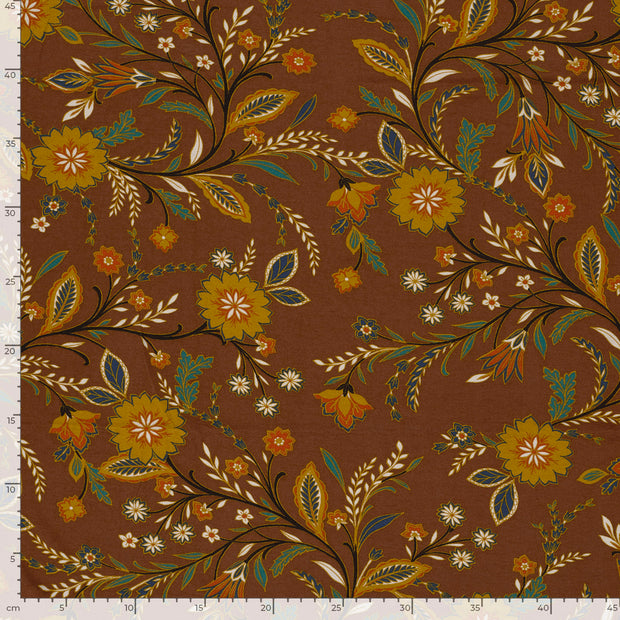 Viscose Vortex Jerséis tela Flores Marrón