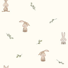 Katoen Jersey GOTS digitaal bedrukt Hazen Gebroken wit