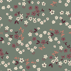 Velours Côtelé bébé 21w fleurs Menthe foncée