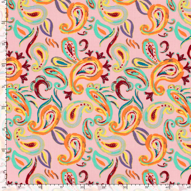 Woven Cotton Viscose fabric Paisley Light Pink