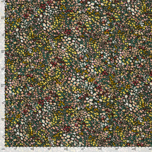 Viscosa Poplin tela Flores Negro