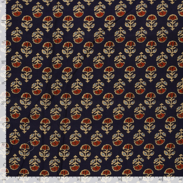Voile fabric Flowers Navy