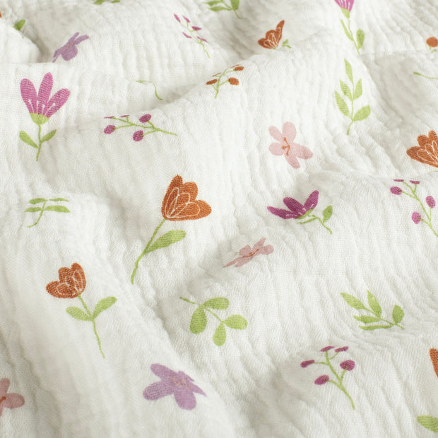 Muslin fabric Flowers Off White