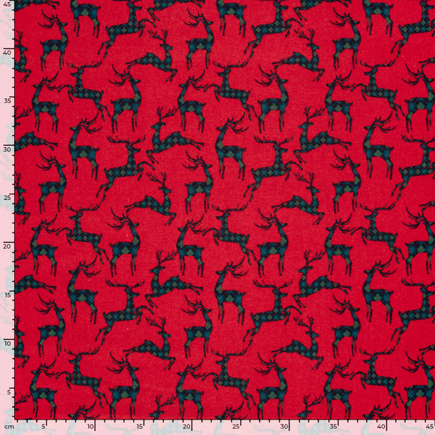 Flannel fabric Deer Red