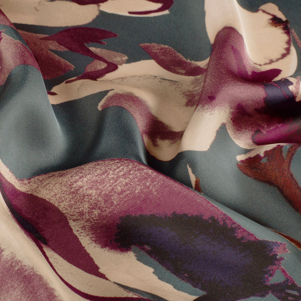 Satin Duchesse fabric Flowers Steel Blue