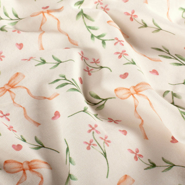 Cotton Jersey GOTS organic fabric Flowers Off White
