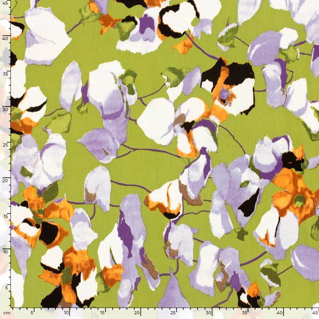 Borken Crepe fabric Abstract Lime Green