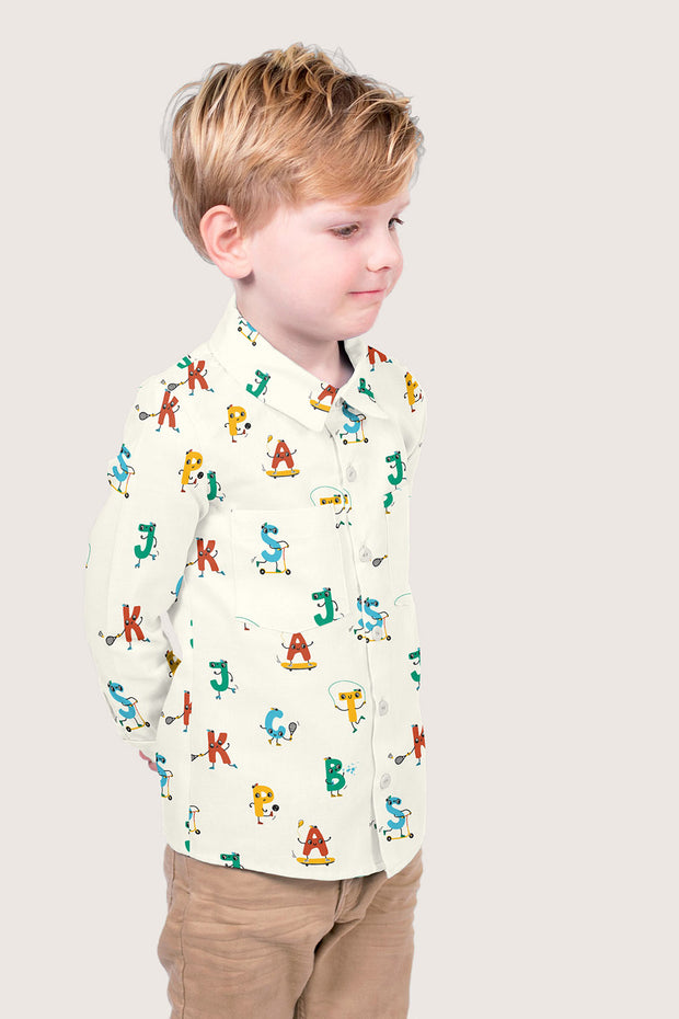 Cotton Poplin fabric Letters Off White