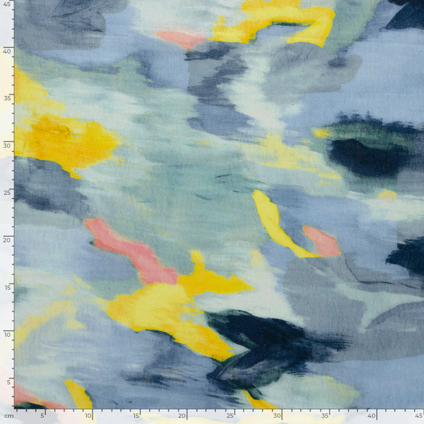 Woven Viscose Linen fabric Abstract Light Blue