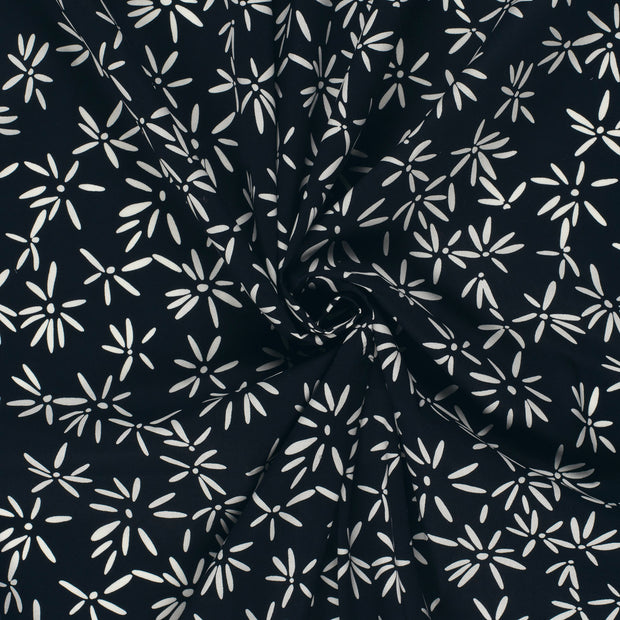 Satin de coton tissu Bleu Marine imprimé 