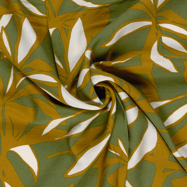 Viscose Nylon Crepe tela Verde caqui estampado 