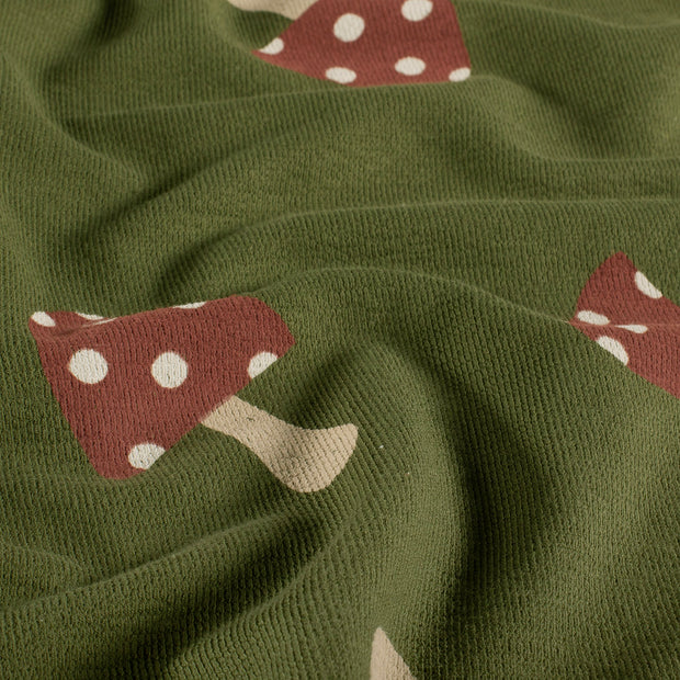 Terry Crepe fabric Mushrooms Dark Green