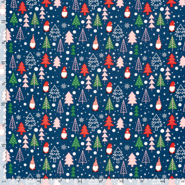 Algodón Popelina tela árboles de Navidad Azul marino
