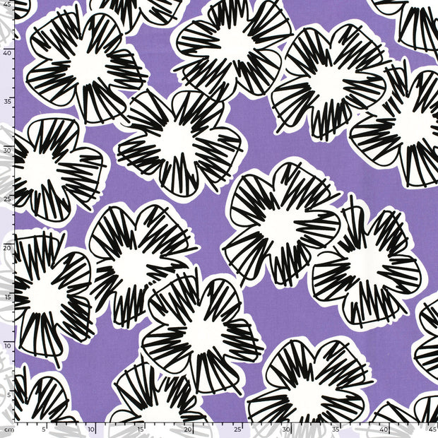 Satin de coton tissu fleurs Pourpre
