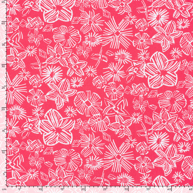 Geweven Viscose Linnen stof Bloemen Donker rood