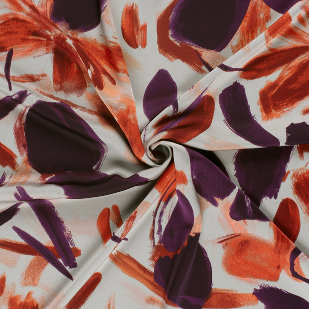 Satin Duchesse fabrik Aubergine bedruckt 