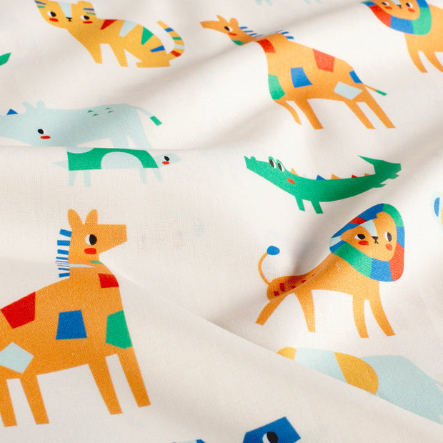 Cotton Poplin fabric Animals Off White