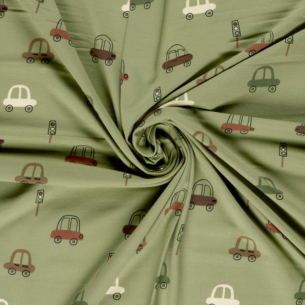 Jersey fabric Olive Green printed 