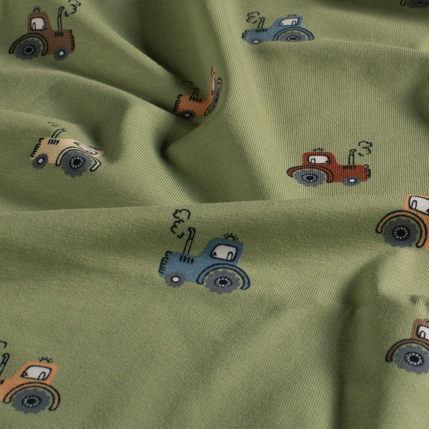 Jersey fabric Tractors Olive Green