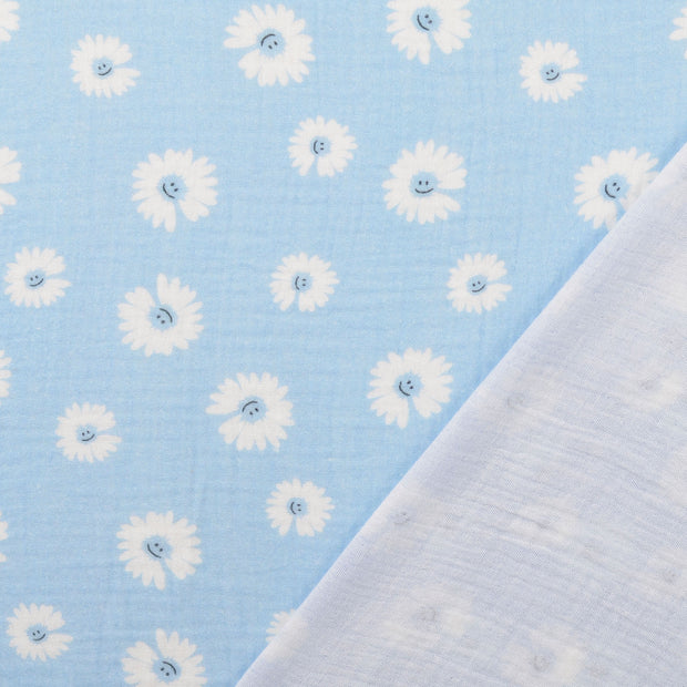 Muslin fabric Sky Blue digital printed 