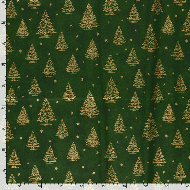 Algodón Popelina tela Navidad Verde