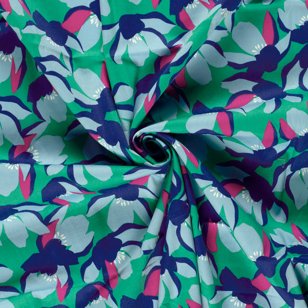 Satin de coton tissu Menthe foncée imprimé 