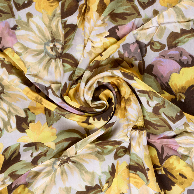 Viscose Satin fabric Light Yellow digital printed 