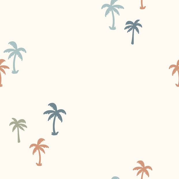 Stretch terry fabric Palmtrees Off White