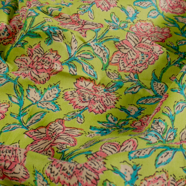 Voile tela Flores Verde lima