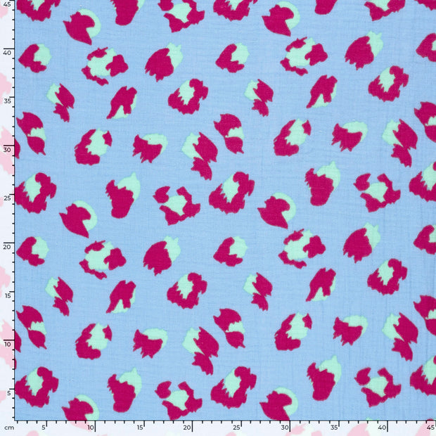 Muslin fabric Leopards Ice Blue