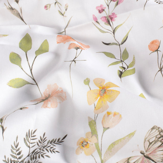 Cotton Satin fabric Flowers Orange