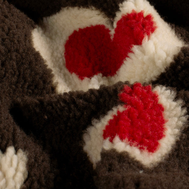 Sherpa Fleece fabric Hearts Dark Brown