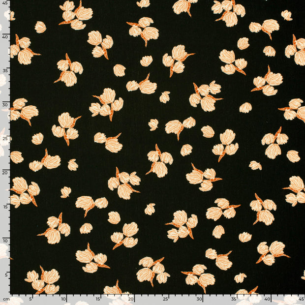 Borken Crepe stof Bloemen Zwart